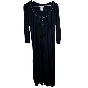 EILEEN WEST Long Sleeve Nightgown L Iconic Black Tencel Modal Button Lightweight